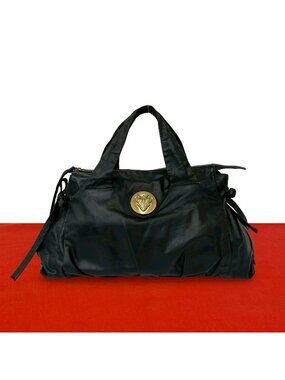 Gucci Hysteria Logo Ribbon Motif Leather Mini Boston Bag Black
